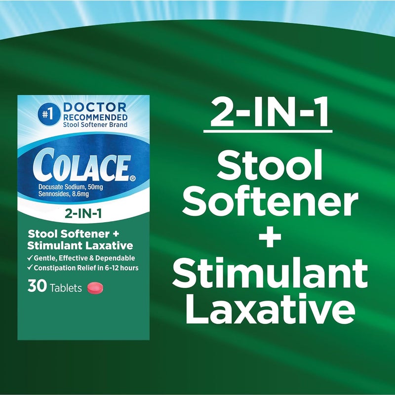COLACE 2-In-1 Stool Softener & Stimulant Laxative Tablets, Gentle Constipation Relief in 6-12 Hours, 30 Count - Image 5
